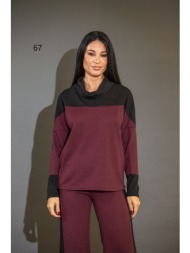 μπλουζα διχρωμη με γυριστο γιακα μπορντό