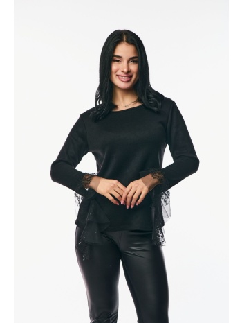 μπλουζα με δαντελα στο τελειωμα μαύρο σε προσφορά