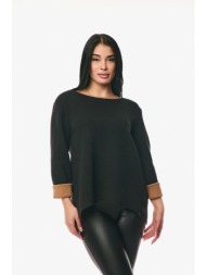 μπλουζα με γυριστο μανικι μαύρο