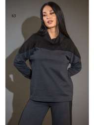 μπλουζα διχρωμη με γυριστο γιακα γκρι