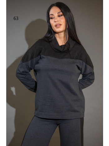 μπλουζα διχρωμη με γυριστο γιακα γκρι