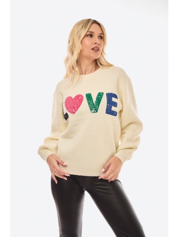 μπλουζα πλεκτη love εκρου εκρού