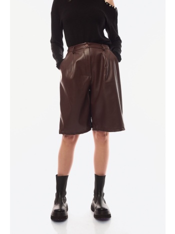 σορτς δερματινη με λαστιχο στην μεση καφέ σε προσφορά