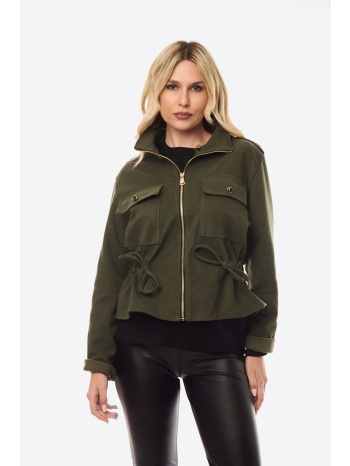 ζακετα με φερμουαρ και τσεπες χακί