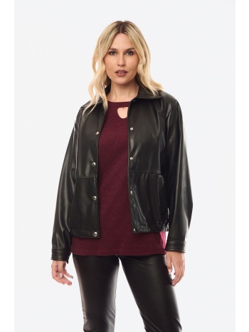 μπουφαν jacket δερματινη mαύρο σε προσφορά