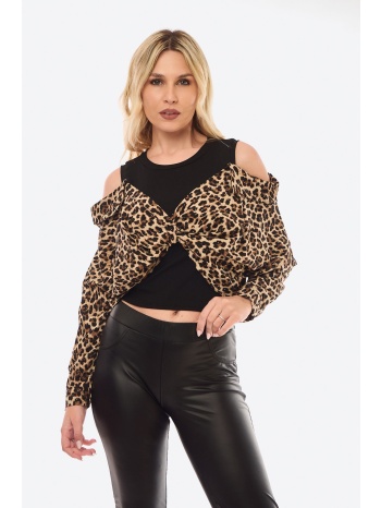 μπλουζα λεοπαρ με ανοιγμα στους ωμους μαύρο σε προσφορά