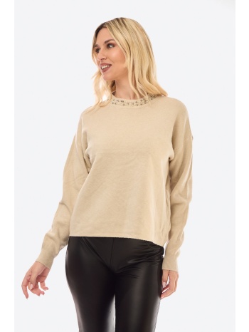 μπλουζα πλεκτη με στρας εκρού