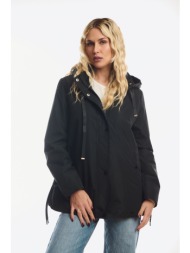 μπουφαν με κουκουλα και λαστιχο στο πλαι μαύρο