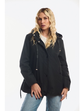 μπουφαν με κουκουλα και λαστιχο στο πλαι μαύρο