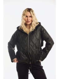 μπουφαν κοντο με κουκουλα και κορδονι μαύρο