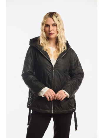 μπουφαν κοντο με κουκουλα μαύρο
