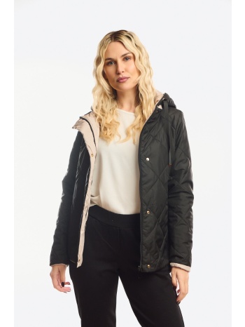 μπουφαν διπλης οψης κοντο με κουκουλα που αφαιρειται μαύρο