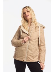 μπουφαν διπλης οψης κοντο με κουκουλα που αφαιρειται μπεζ