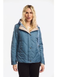 μπουφαν διπλης οψης κοντο με κουκουλα που αφαιρειται σιέλ