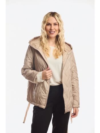 μπουφαν κοντο με κουκουλα μπεζ
