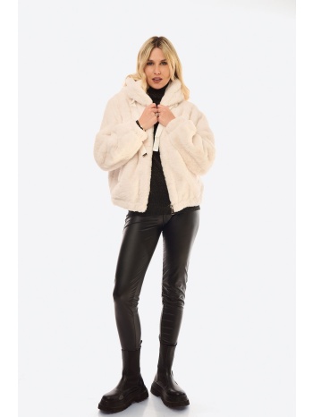 γουνα κοντη με κουκουλα εκρού