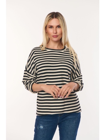 μπλουζα ριγε με λαιμοκοψη mαύρο