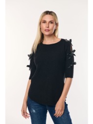μπλουζα πλεκτη με φιογκους στα μανικια μαύρο
