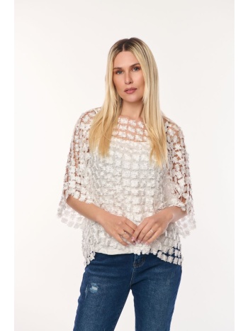 μπλουζα δαντελα με διαφανεια άσπρο