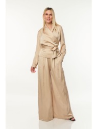 σετ μπλουζα με παντελονα σατεν μπεζ