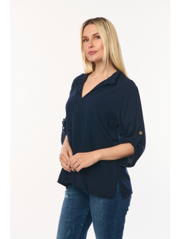 μπλουζα με γιακα και γυριστο μανικι μπλε