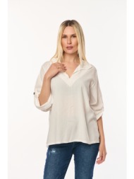 μπλουζα με γιακα και γυριστο μανικι άσπρο