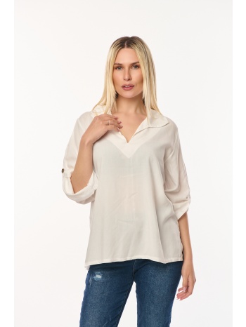 μπλουζα με γιακα και γυριστο μανικι άσπρο