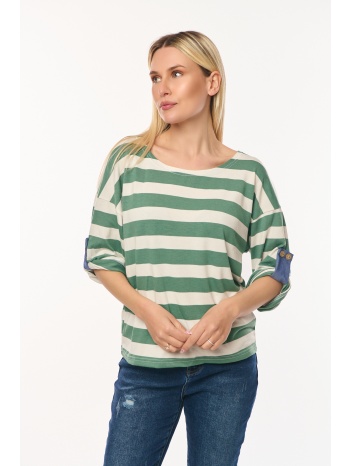 μπλουζα ριγε με γυριστο μανικι πρασινο πράσινο