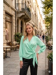 μπλουζα σατεν με δεσιμο πράσινο