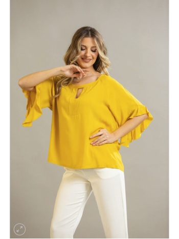 μπλουζα με βε και βολαν μανικι κίτρινο