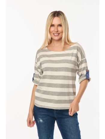 μπλουζα ριγε με γυριστο μανικι γκρι γκρι