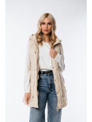 αμανικο μπουφαν μακρυ με κουκουλα και λαστιχο στην μεση μπεζ