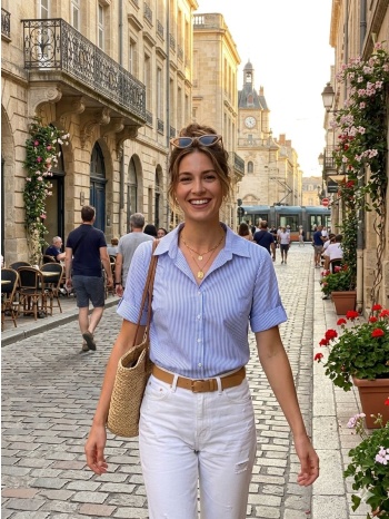 πουκαμισο ριγε με γυριστο μανικι μπλε σε προσφορά