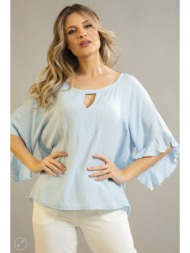 μπλουζα με βε και βολαν μανικι μπλε