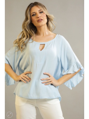 μπλουζα με βε και βολαν μανικι μπλε