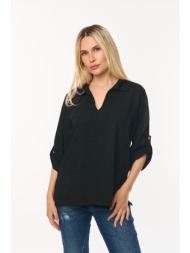 μπλουζα με γιακα και γυριστο μανικι μαύρο