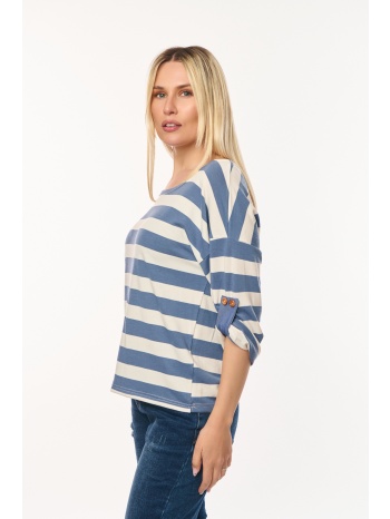 μπλουζα ριγε με γυριστο μανικι μπλε μπλε