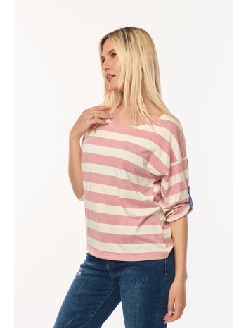 μπλουζα ριγε με γυριστο μανικι ροζ