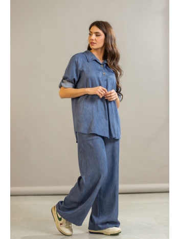 πουκαμισα με γυριστα μανικια μπλε