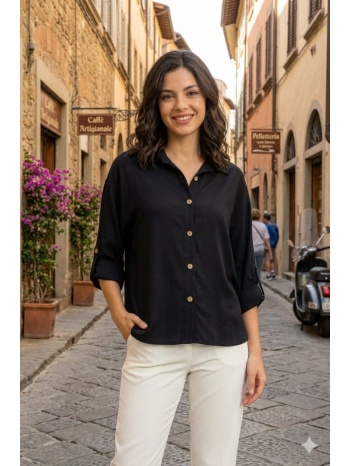 πουκαμισο με γυριστο μανικι μαύρο