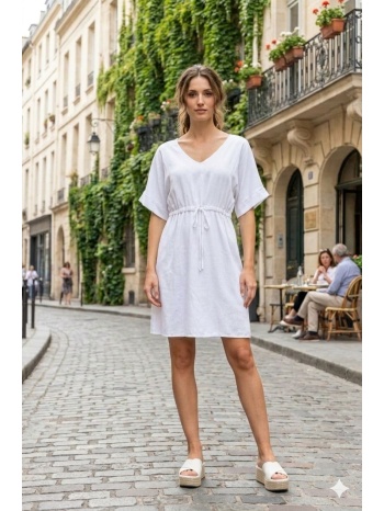 φορεμα με βε και κορδονι στην μεση άσπρο