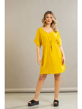 φορεμα με βε και κορδονι στην μεση κίτρινο