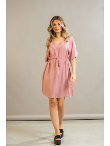 φορεμα με βε και κορδονι στην μεση ροζ