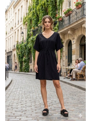 φορεμα με βε και κορδονι στην μεση μαύρο