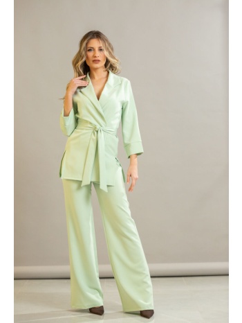 σετ κοστουμι σακακι με ζωνη και παντελονα μέντα
