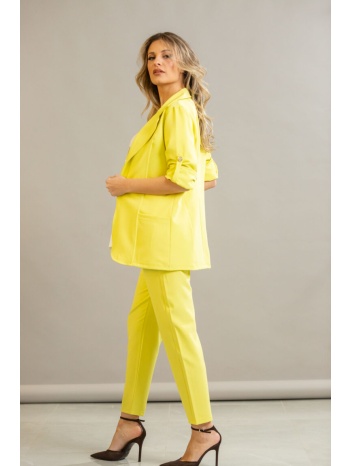 σετ κοστουμι σακακι με γυριστο μανικι και παντελονι κίτρινο