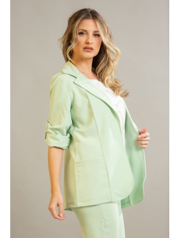 σετ κοστουμι σακακι με γυριστο μανικι και παντελονι μέντα