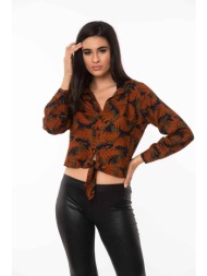 μπλουζα εμπριμε με δεσιμο μπροστα καφέ