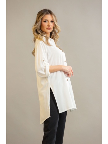 πουκαμισα με ανοιγματα και γυριστο μανικι άσπρο