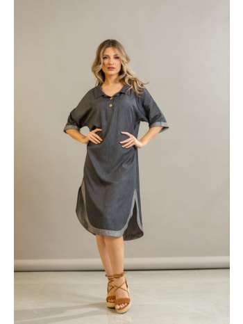 φορεμα μακρυ με γιακα και ανοιγματα μαύρο